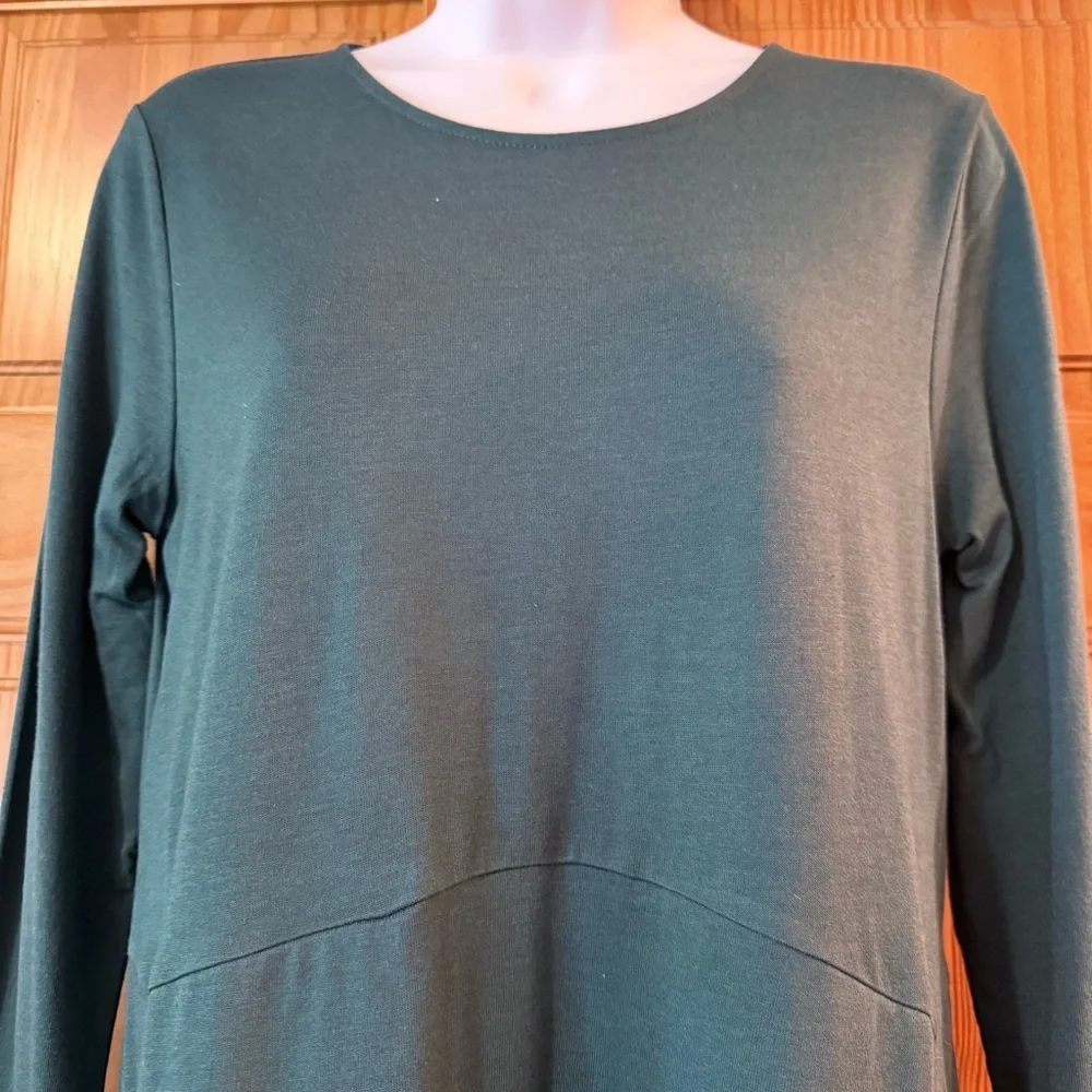 Pure Jill J Jill Forest Green Pima Cotton Lagenlook Swing Dress Pockets S